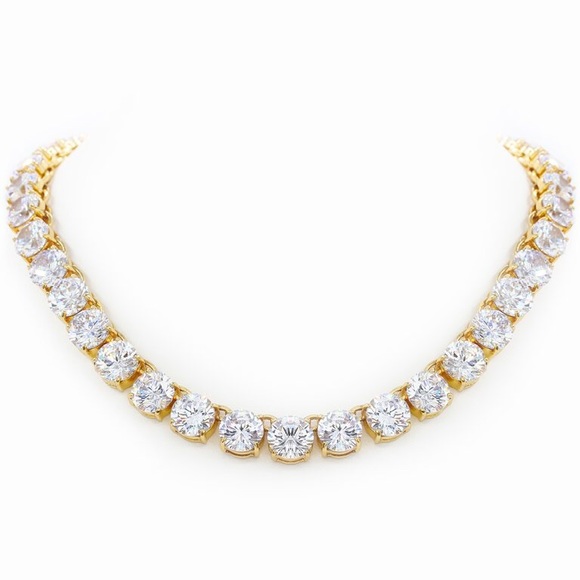 SWAROVSKI CRYSTAL TENNIS CHOKER NECKLACE YELLOW GOLD PLATED - Picture 4 of 6